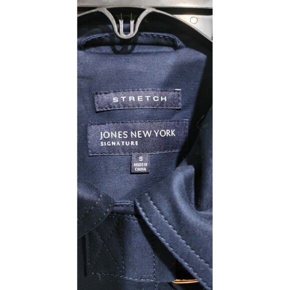 Jones New York Signature Swing Coat Womens S Navy Blue Stretch Pockets Snap EUC - Picture 7 of 15